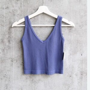 Free People Blue Ribbed Crop Tank Top